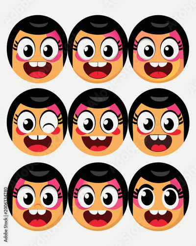 Compilation of expressive cartoon girl faces vector art