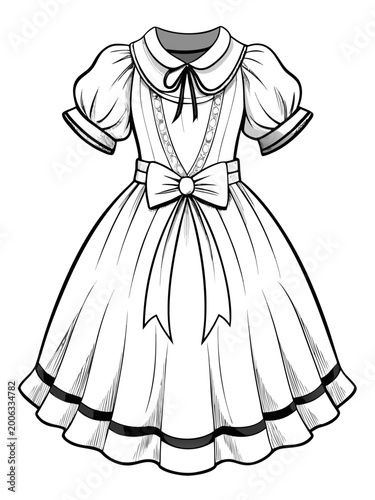 Elegant black and white vintage dress illustration