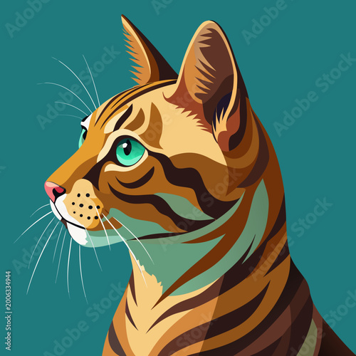 Bengal cat portrait with striking green eyes
