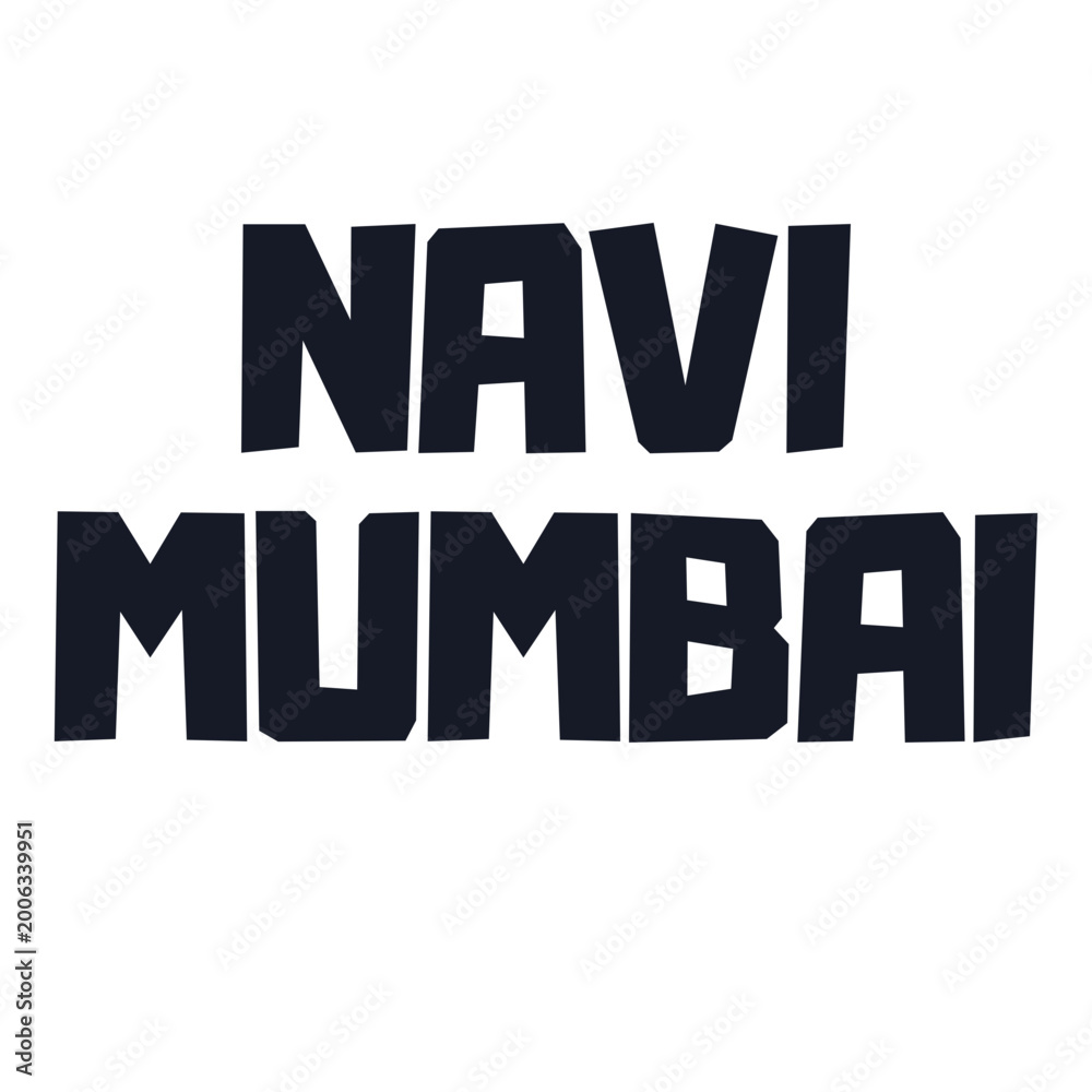 Fototapeta premium Navi Mumbai bold dark navy block font distressed grunge typography on white background, Maharashtra, India