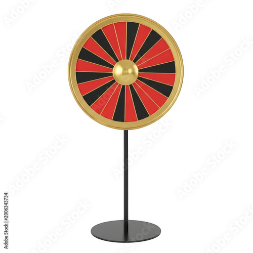 Roulette wheel on stand, red and black, isolated on white isolated on transparent background