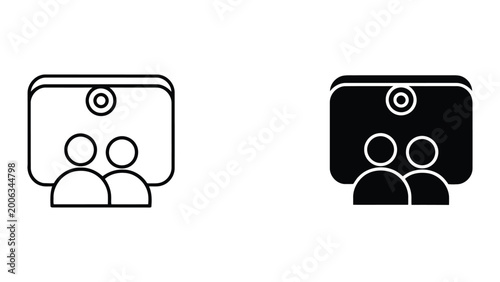 Schilderij op canvas Video conference meeting communication icon set featuring two people in front of