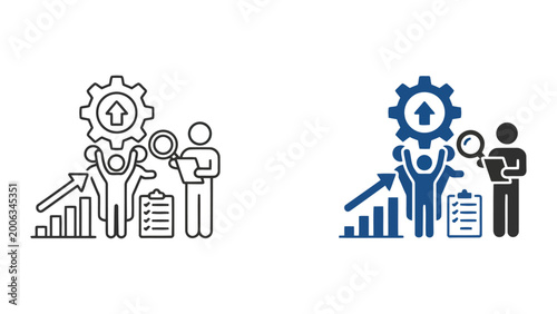 Photos Data analysis and growth management team with magnifying glass and clipboard ico