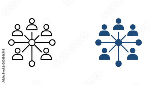 Obraz na plátně Centralized team management icon showing hub and spoke network model with multip