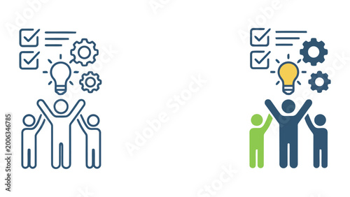 Photos Market research and business data analysis icon featuring team members with spee