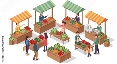 Farmers Market with People Shopping for Fresh Produce