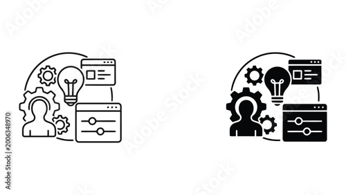 Cuadro en lienzo Business leadership and target audience strategy vector icon set showing central