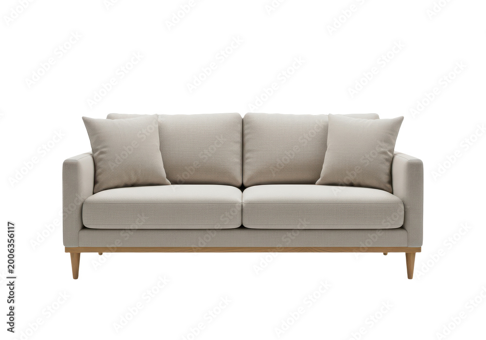 Fototapeta premium Modern beige fabric sofa isolated on transparent background