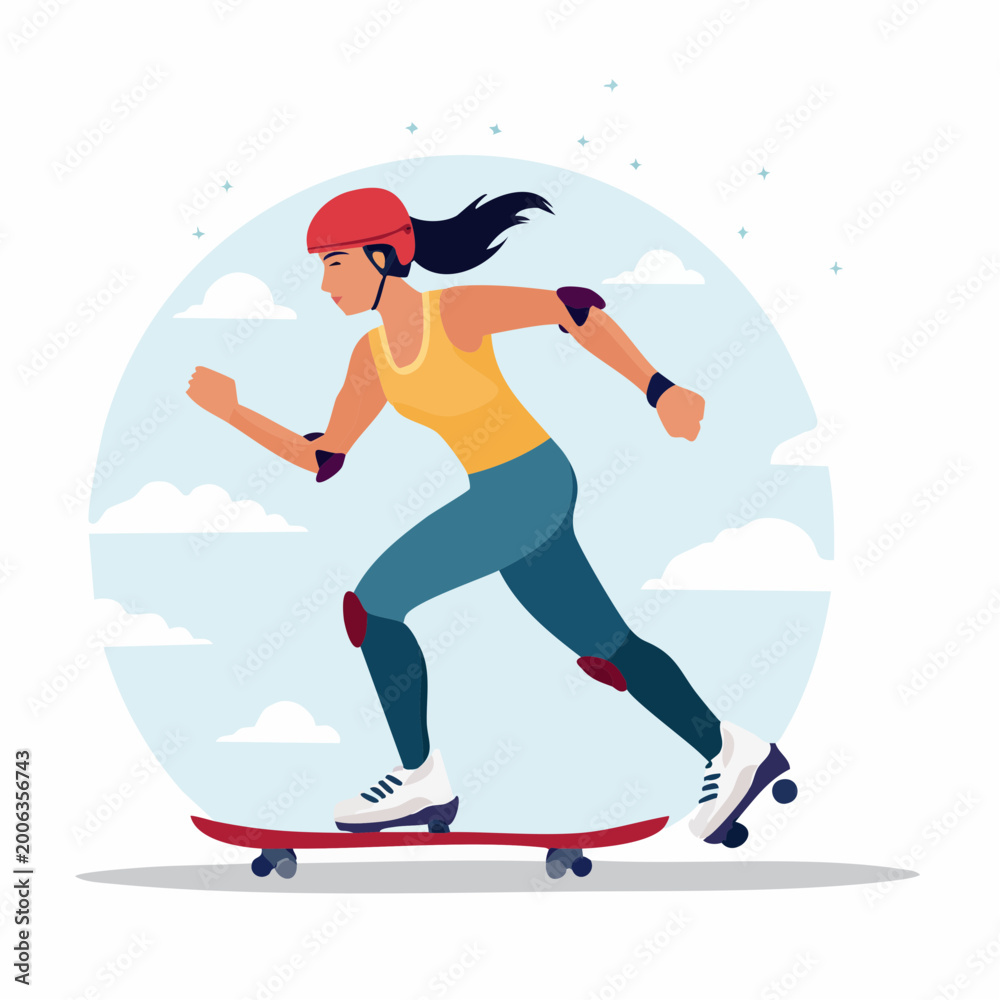 Obraz premium Woman Roller Skating with Protective Gear