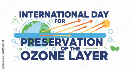 Konstfotografi Earth with green leaves and blue International Day for Preservation of the Ozone