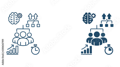 Billede på lærred Team leadership and brain storming organizational icons set with growth charts a
