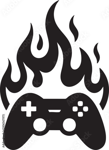 Gaming controller icon with fire flames for professional esports branding concepts