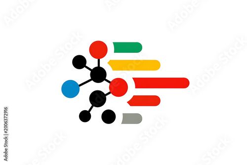 Molecular structure, chemistry symbol, colorful atoms and bonds, scientific illustration, educational graphic