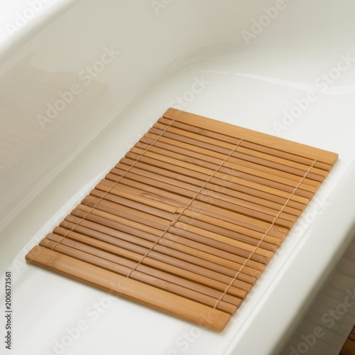 Bamboo Bath Mat Inside White Tub Interior Design for Spa Wellness