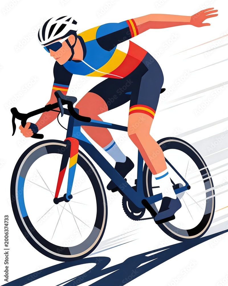 Naklejka premium Cyclist in motion on a bicycle against a white background vector illustration