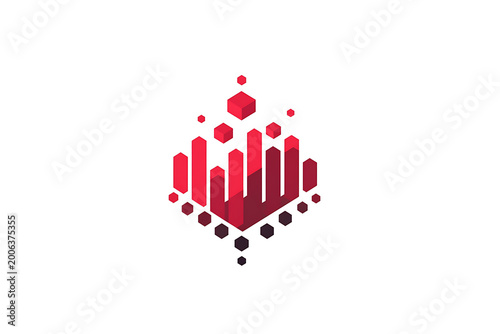 Red geometric shapes, abstract logo design, modern symbol, vector icon