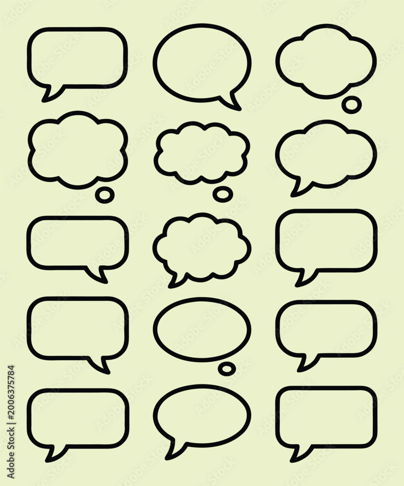 Obraz premium Collection of speech bubble icons in various shapes on a light green background