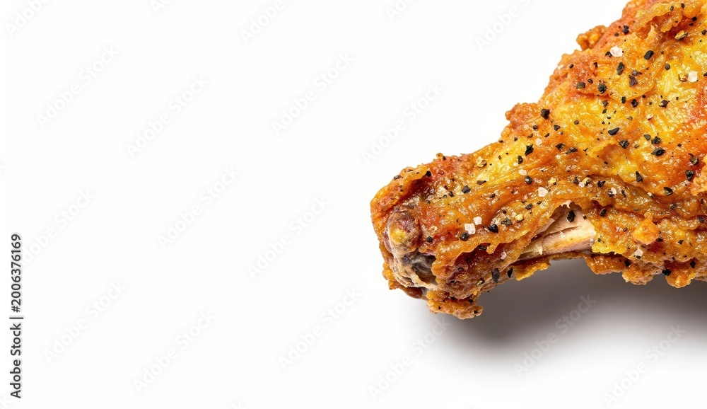 Obraz premium Crispy fried chicken piece on a white background ready for serving and eating at a meal