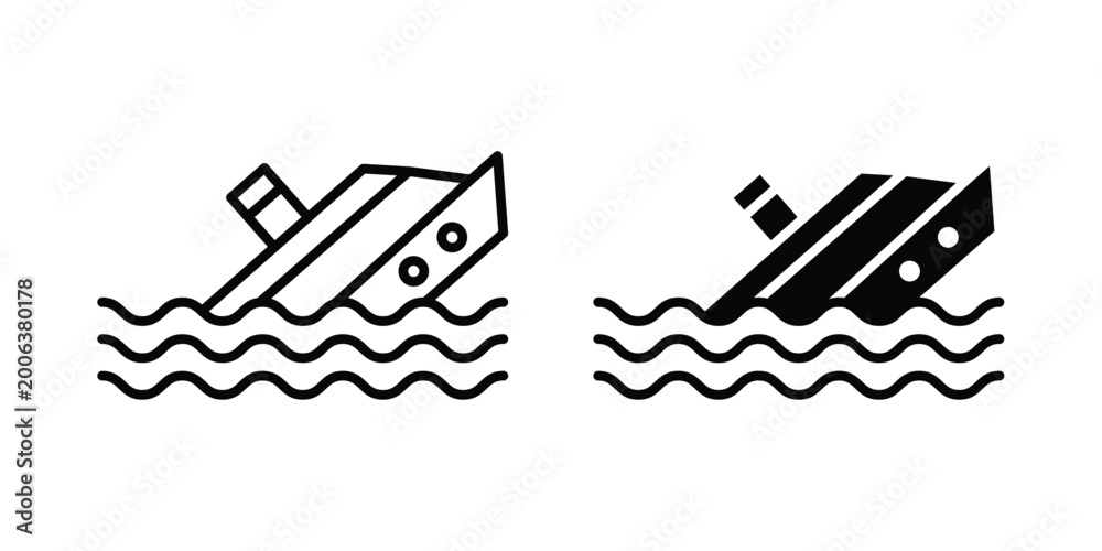 Naklejka premium Sinking ship icon design. Editable Stroke. Isolated on white background