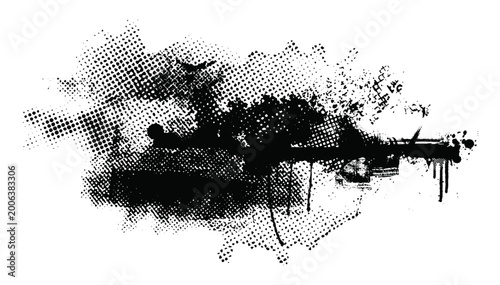 Abstract black grunge halftone splash urban texture vector background.