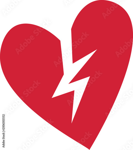 Red graphic heart splitting into two pieces representing heartbreak and emotional pain