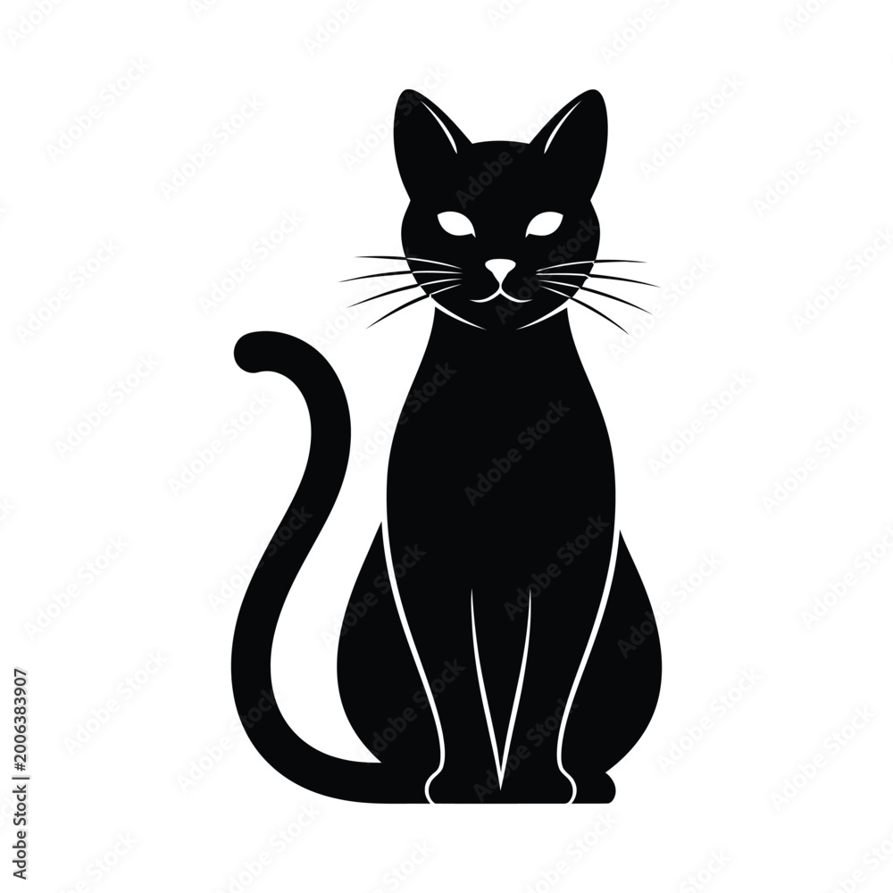 Obraz premium Black Cat Silhouette in Sitting Pose - Minimalist Vector Illustration