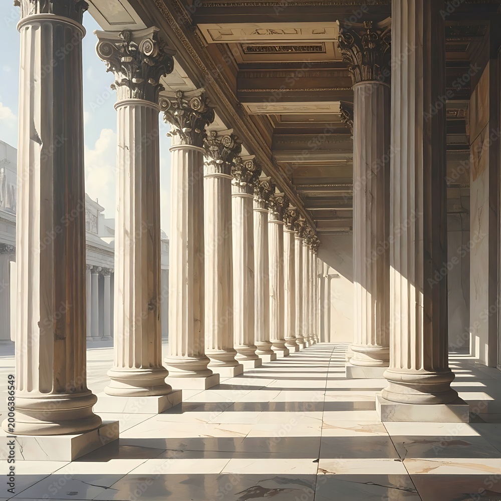 Fototapeta premium A long colonnade with numerous white marble columns