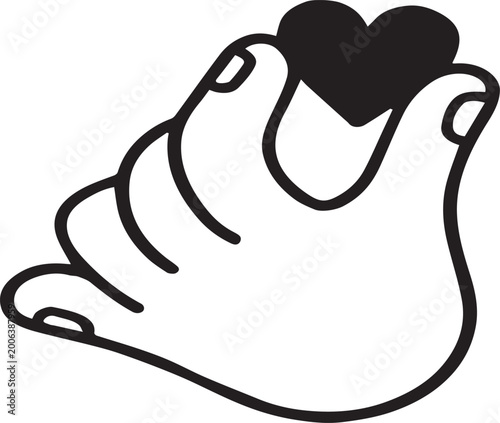 Heart Gesture Illustration – Stylized Hand Holding Black Heart