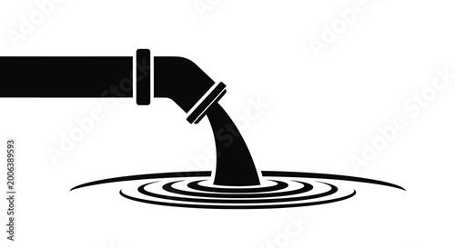 Fényképezés Pipe discharging liquid into water black silhouette high quality professional