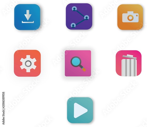 Flat Gradient App Icon Set with Download Play 
Search Settings Camera Icons for UI Design