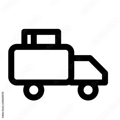 Delivery truck, cargo vehicle, transportation icon, black outline, simple illustration
