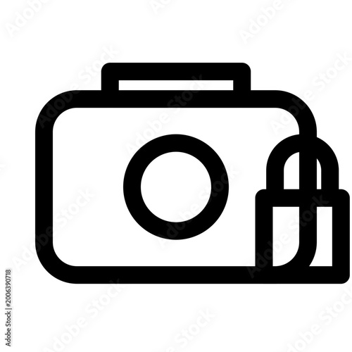 Camera, security, lock icon, protection symbol, photography, safety, vector graphic