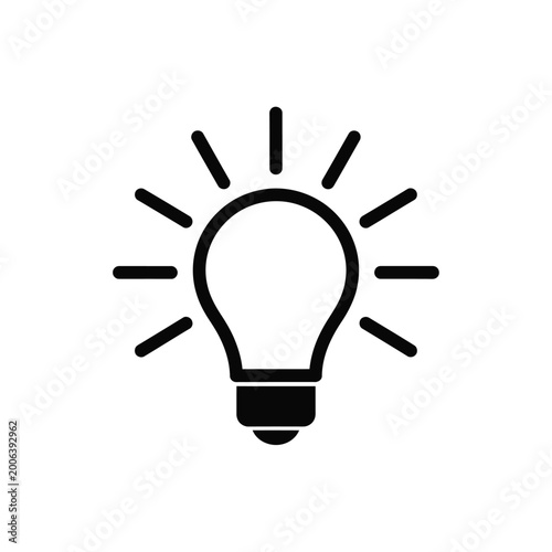 light bulb icon with radiating lines a simple black silhouette on a white background high quality professional detailed modern elegant