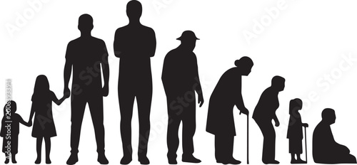 Tableau sur toile Aging Process Silhouette Set of Male Growing Old and Elder Care