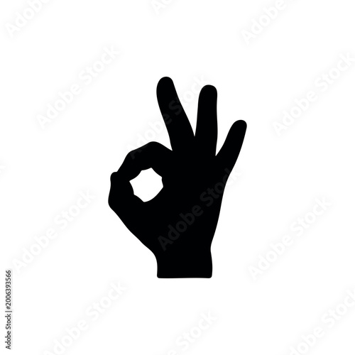 Ok hand sign silhouette icon vector illustration.
