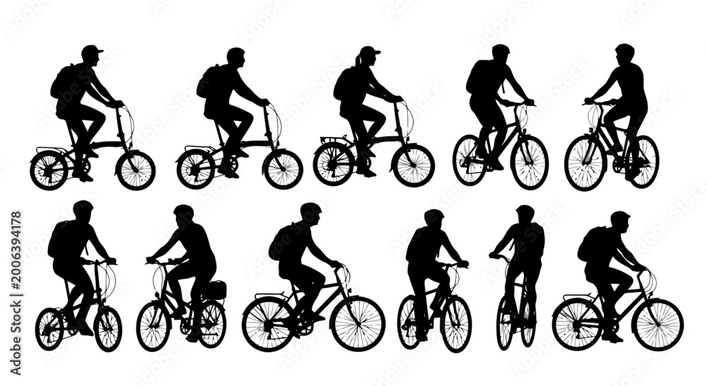 Obraz premium Silhouette illustrations of cyclists in various poses.