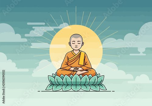 Tableau sur toile Buddhist monk in meditation sitting.