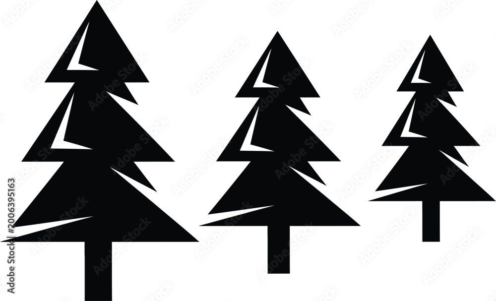 Fototapeta premium Three black silhouette pine trees in varying heights
