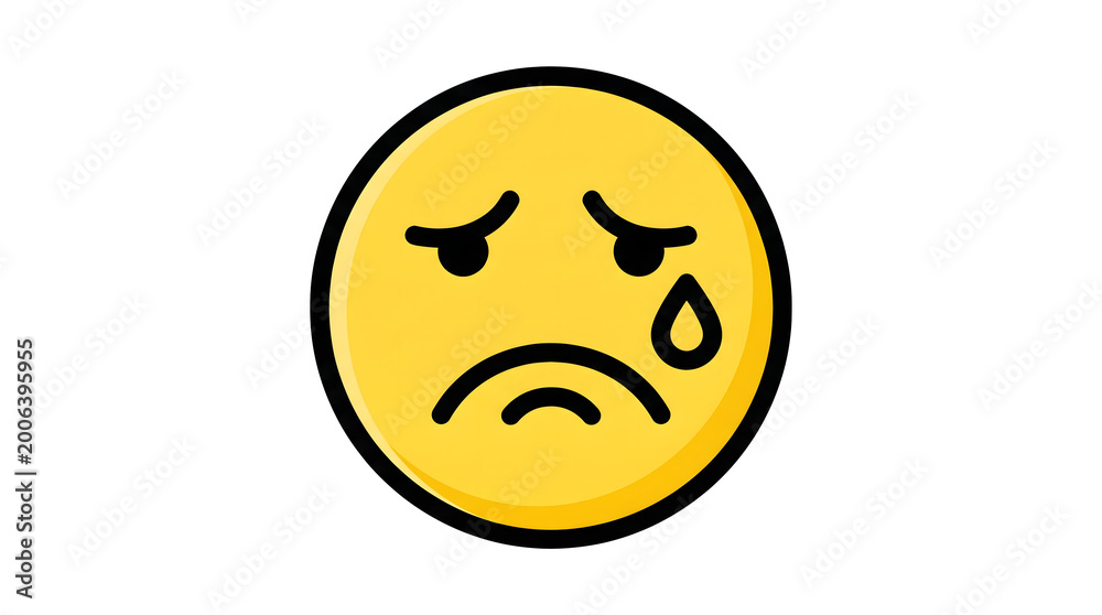Fototapeta premium A yellow smiley face with a tear rolling down its cheek, expressing sadness.