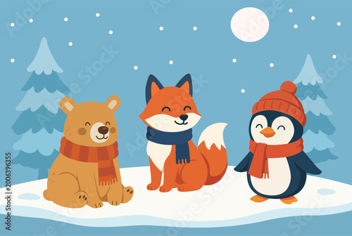 Photography Cute Winter Animals in Snow Landscape