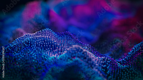 Photos Abstract Blue and Purple Particle Landscape, Futuristic Data Visualization Backg