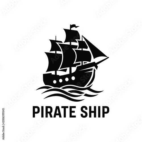 pirate ship silhouette with waves a black nautical vessel illustration on a white background high quality professional detailed modern elegant