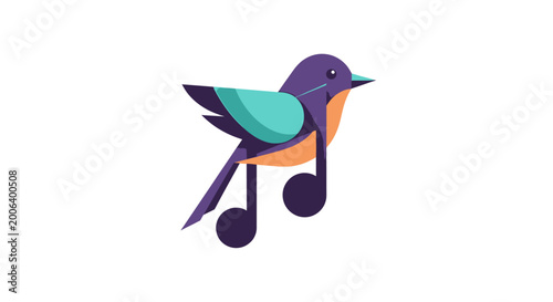 Obraz na plátně Colorful Bird Music Note Illustration.
