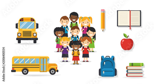 Εκτύπωση καμβά Group of children with school supplies.