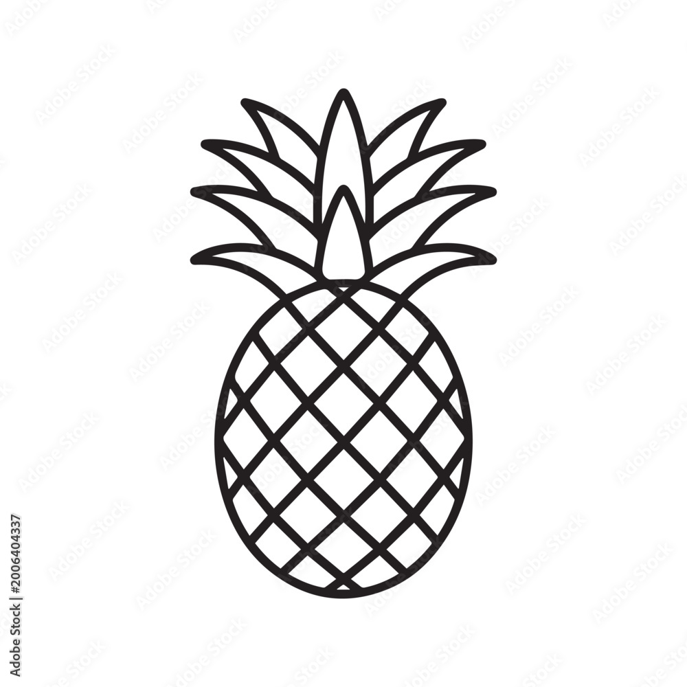 Fototapeta premium Minimalist pineapple fruit vector illustration icon in flat outline style.