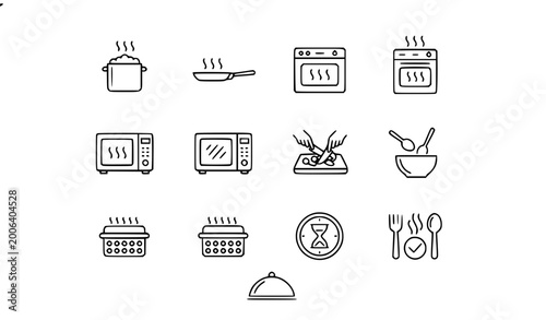 Cooking Instructions Line Icons Set with Editable Stroke Ready to Eat Food Preparation Pictogram Vector