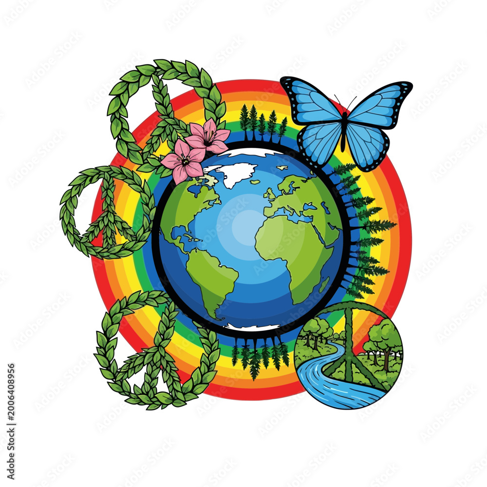 Naklejka premium Earth Symbolizes Peace and Harmony in a Colorful Natural Setting