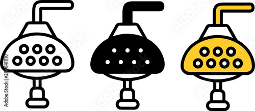 Set of 3 Surgical Light Icons - Operating Room Equipment and Hospital Theater Symbols in Outline Solid and Yellow Styles
