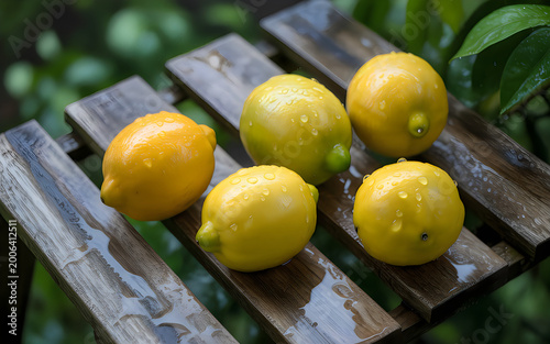 fresh organic lemons on rustic wooden table in soft natural light