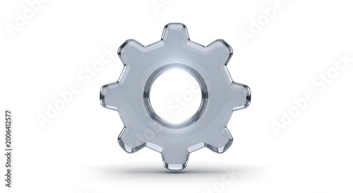 3d illustration of a glass gear icon isolated on white background